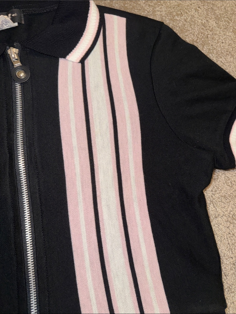 Ripe Vintage Black Crop Top with Pink and White Stripes - Medium. G - Picture 5 of 6